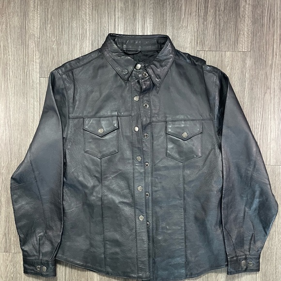 Vtg 90’s Bikers Club Women’s Large Black Leather Button-Up Shirt Jacket - Picture 3 of 7